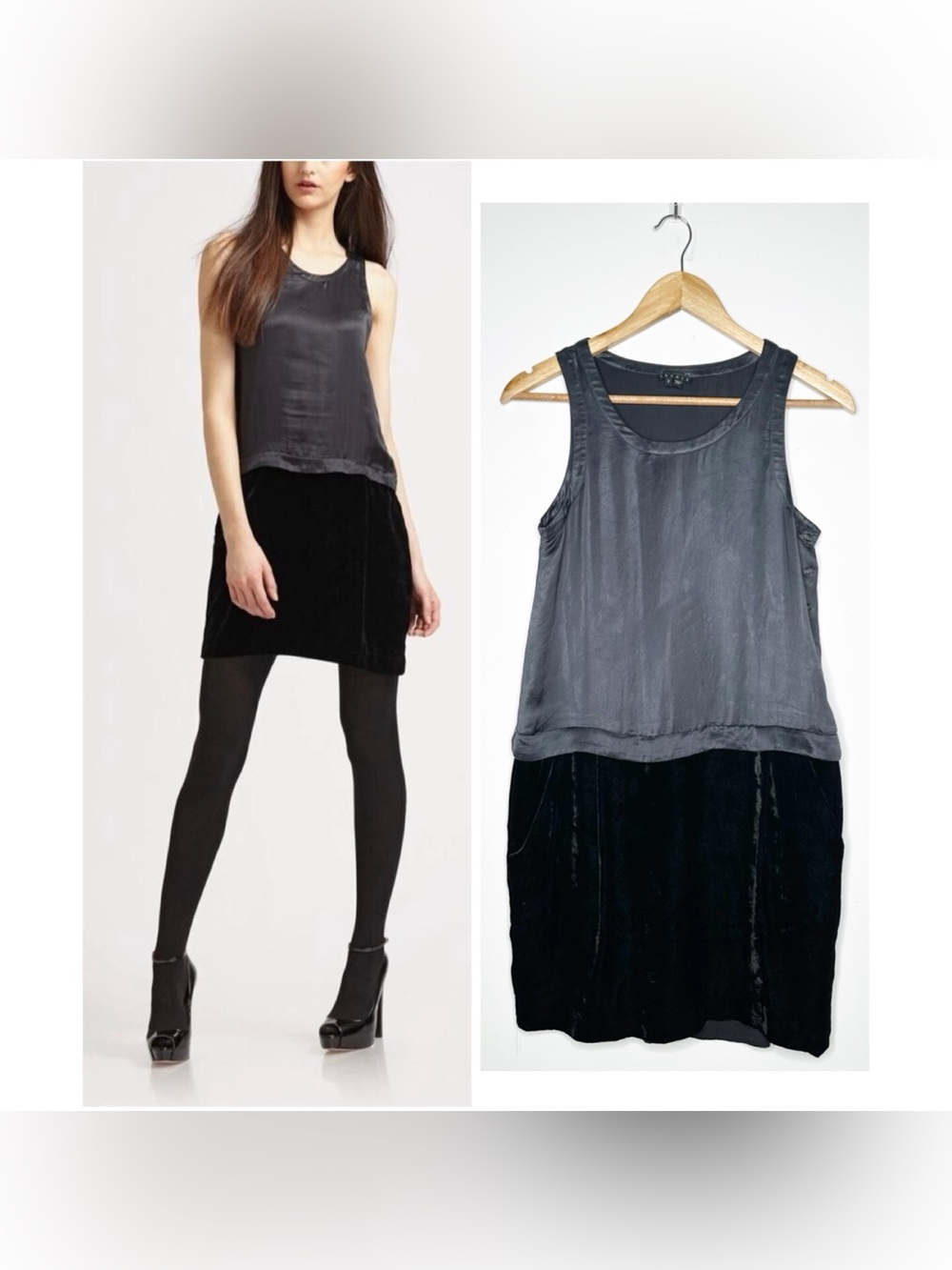 Theory Shaima Black Silk Crushed Velvet Sleeveless Tunic Dress Size 2